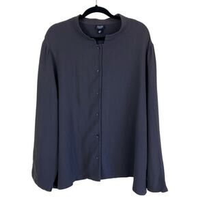 Eileen Fisher 3X Crepe Mandarin Collar Button-down Blouse Grey